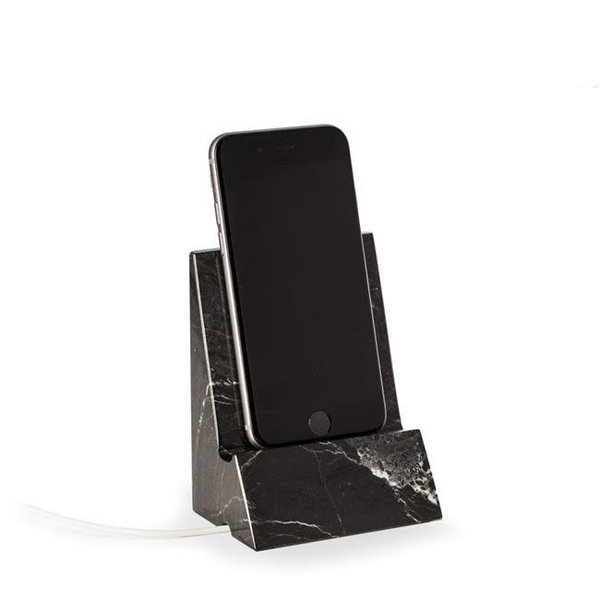 Bey Berk International Bey-Berk International D028 Black Zebra Marble Desktop Tablet Cradle with a Pass-Thru Hole for Charging Cable D028